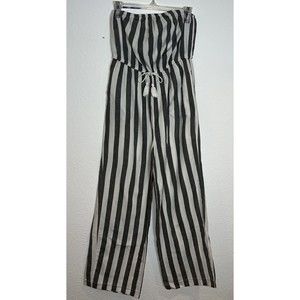 Goa Beachwear By Japna Women Gray Stripe Jumpsuit M 100% Cotton